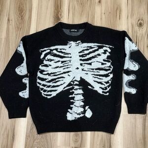 Vamtac Black Skeleton Knit Thick Crewneck Sweatshirt Men’s Small